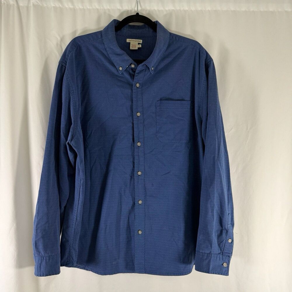 Carbon 2 Cobalt Shirt Men's XL Blue Polka Dot Long Sleeve Button Up 100% Cotton